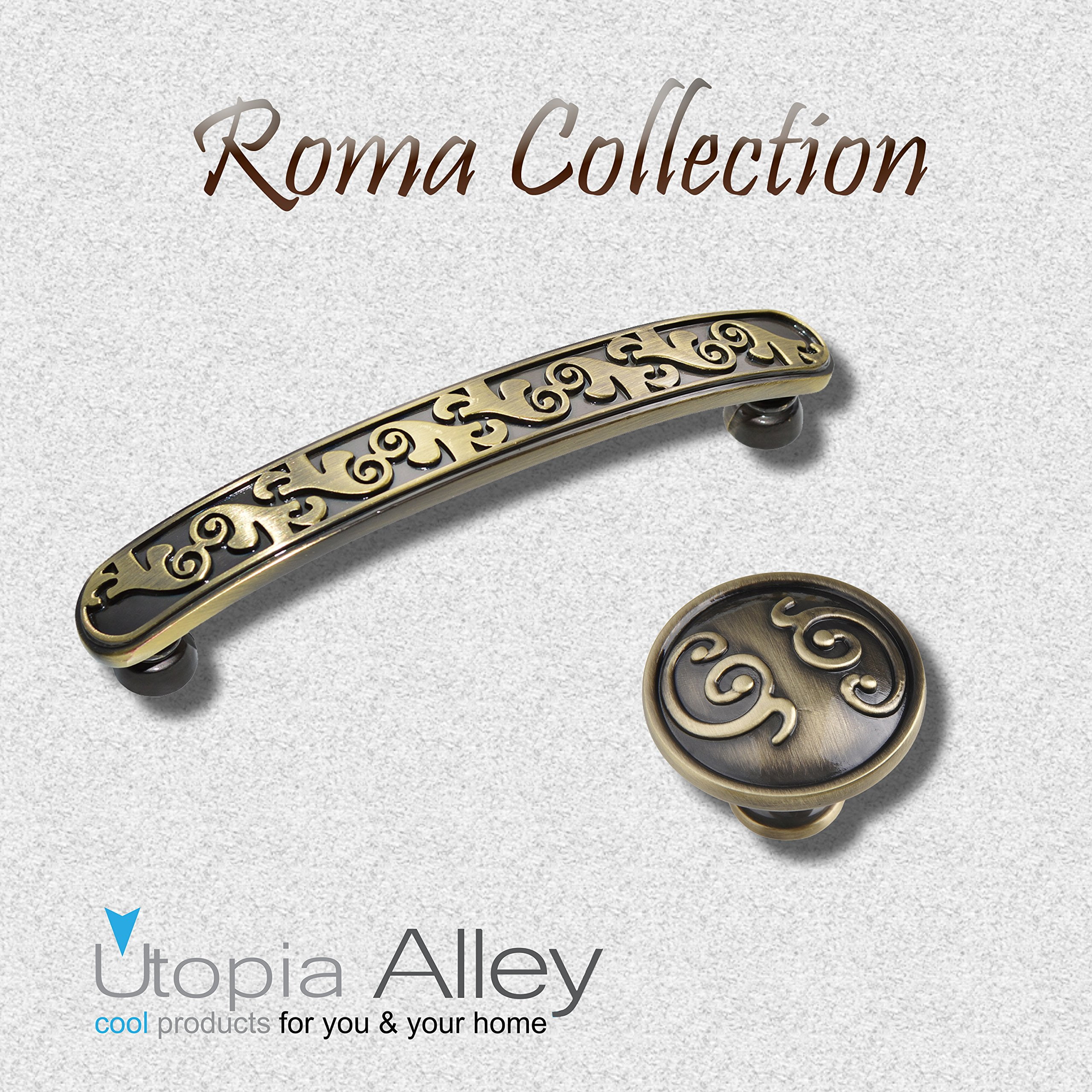 Utopia Alley 25pcs Roma Cabinet Ring Pull Knob - Decorative Cabinet Drop Pull Knobs for Cabinets and Drawers - Vintage Cabinet Hardware with Hand Finished Antique Brass - Metal Drawer Pull Knobs 1.3"