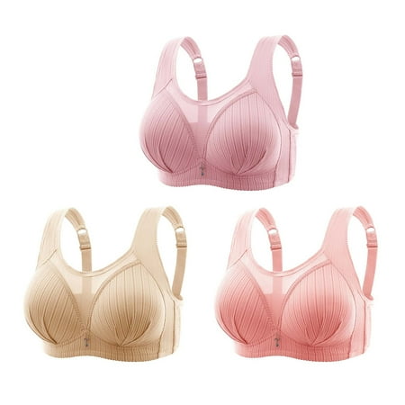 Convenient Front Closure Everyday Bra Comfortable Breathable Bras for Women Full Coverage Soft No Underwire Bralette 3 Pack