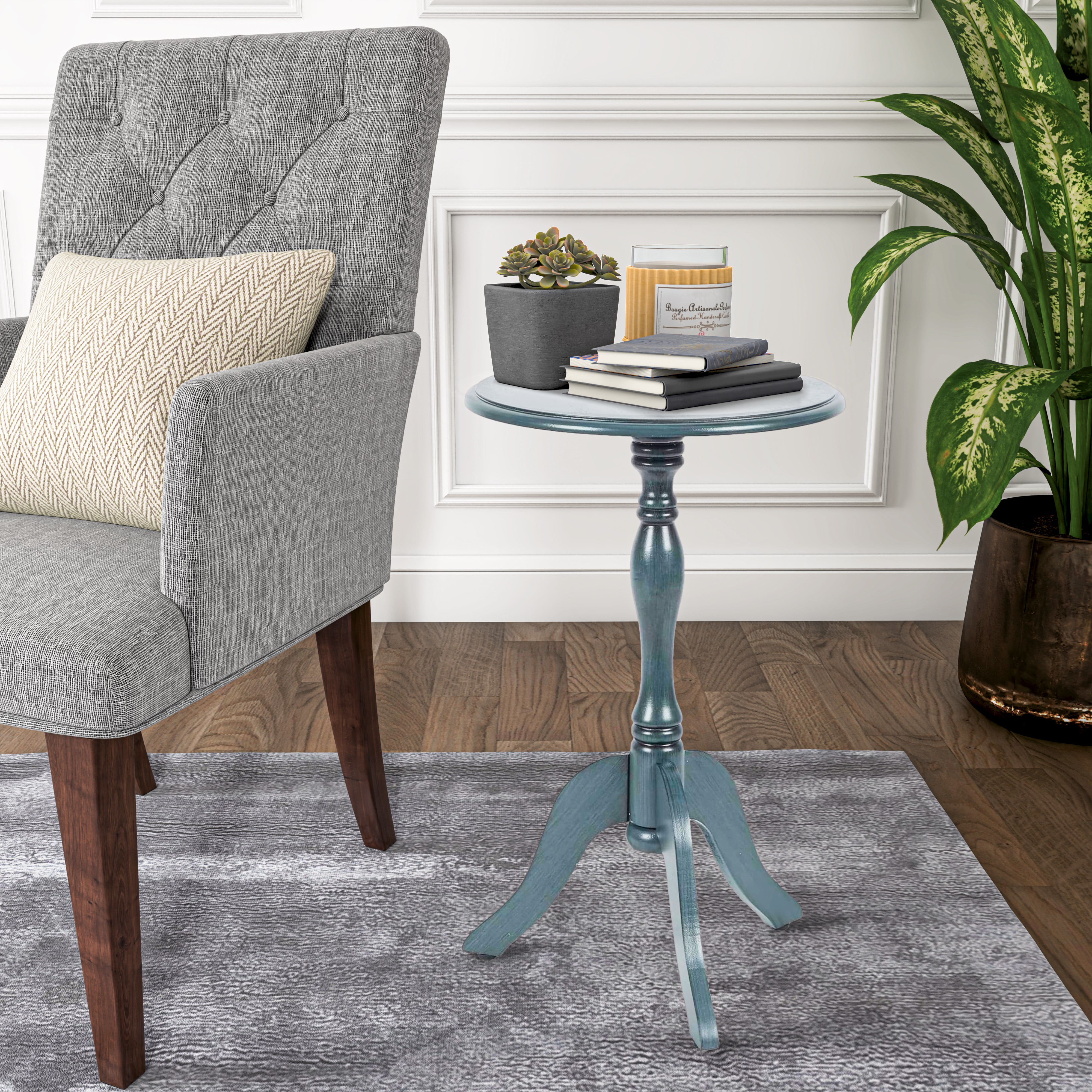 Decor Therapy Simplify Round Pedestal Accent Table, 24" x 15" x 15" - Antique Navy