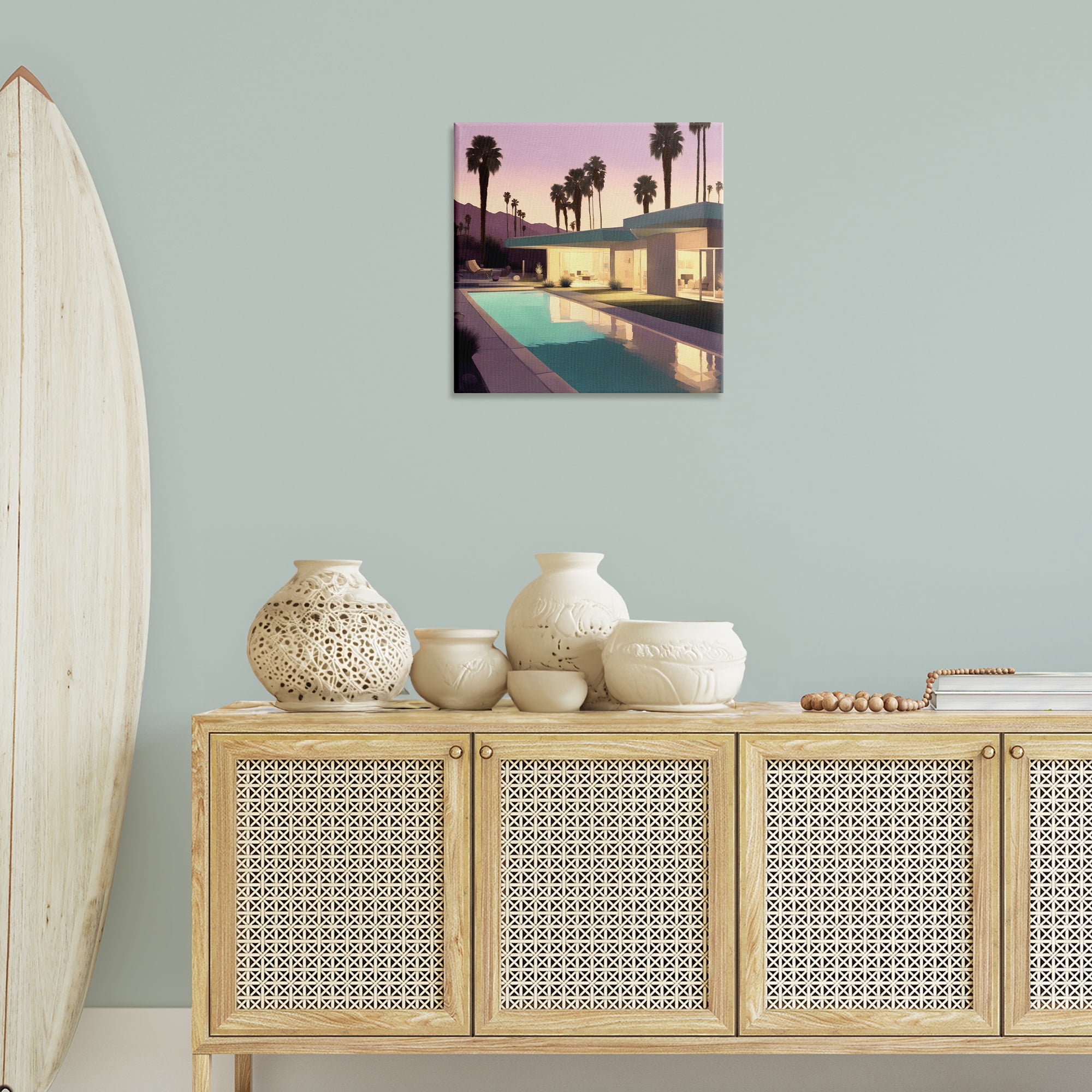 Stupell Industries Palm Trees & Pool Villa Landscape & Nature Painting Wrapped Canvas Art Print Wall Art, 24 x 24