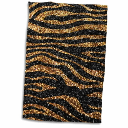 Faux Sparkles - 3dRose Gold and Black Zebra print - faux bling photo Not Actual Glitter - fancy diva girly sparkly sparkles - Towel, 15 by 22-inch