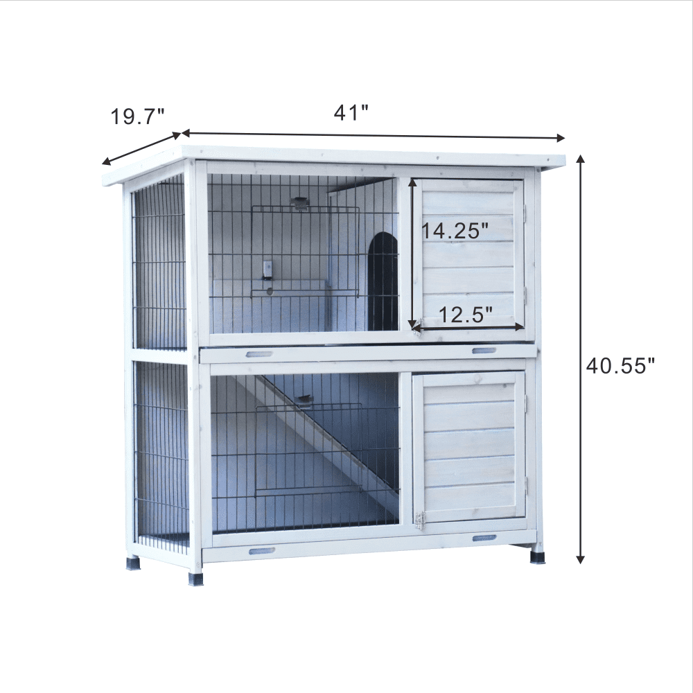 Outdoor Rabbit Hutch Cage 2-Story Bunny House w/ Removable Trays, Ramp, Waterproof Roof