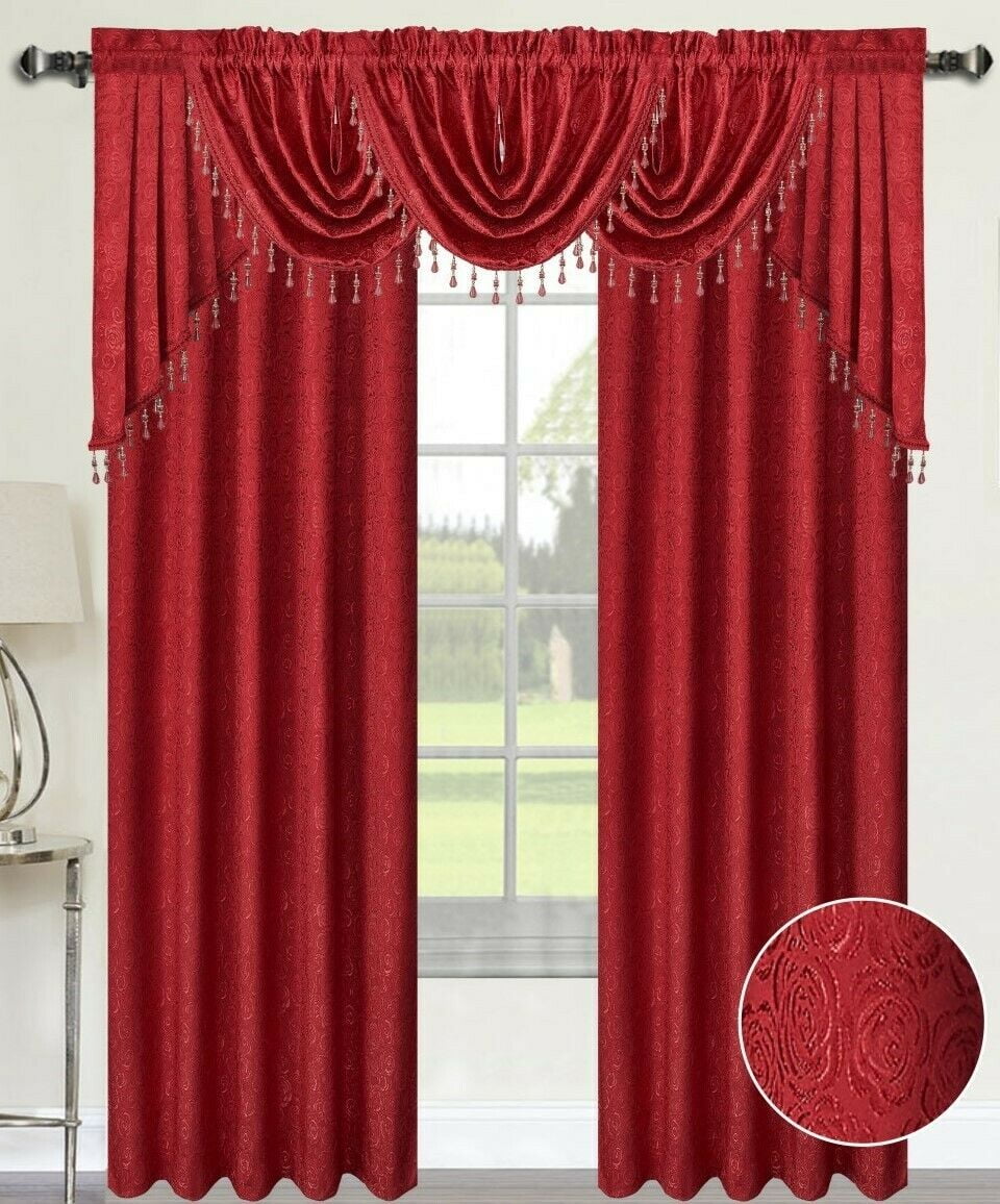 RED & CHOCOLATE 6 PIECE SWAG & VOILE PANEL CURTAIN SET ~ Many Sizes Available 