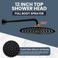 thumbnail image 5 of Wowow 9-Spray Patterns with 1.8 GPM 12 in. Wall Mount Rain Fixed Shower Heads in 12 in., Matte Black, 5 of 8