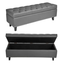 VEVOR Button-Tufted Storage Ottoman Bench, PU Leather Bench with Storage and Solid Wood Legs, Modern Shoe Benches Seat for Entryway, Upholstered End of Bed Benches for Living Room, Dining Room, Gray