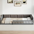 thumbnail image 5 of Kumix Upholstered Full Size Platform Bed with Guardrail and Pillow, Slats Support Wood Floor Bed for Teens Adults Boys/Girls, No Box Spring Needed, Gray, 5 of 7
