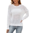 thumbnail image 6 of Arvbitana Women's Hollow Out Sweaters Long Sleeve Pullover Round Neck Solid Color Knit Hoodies Jumper Cropped Tops, 6 of 7
