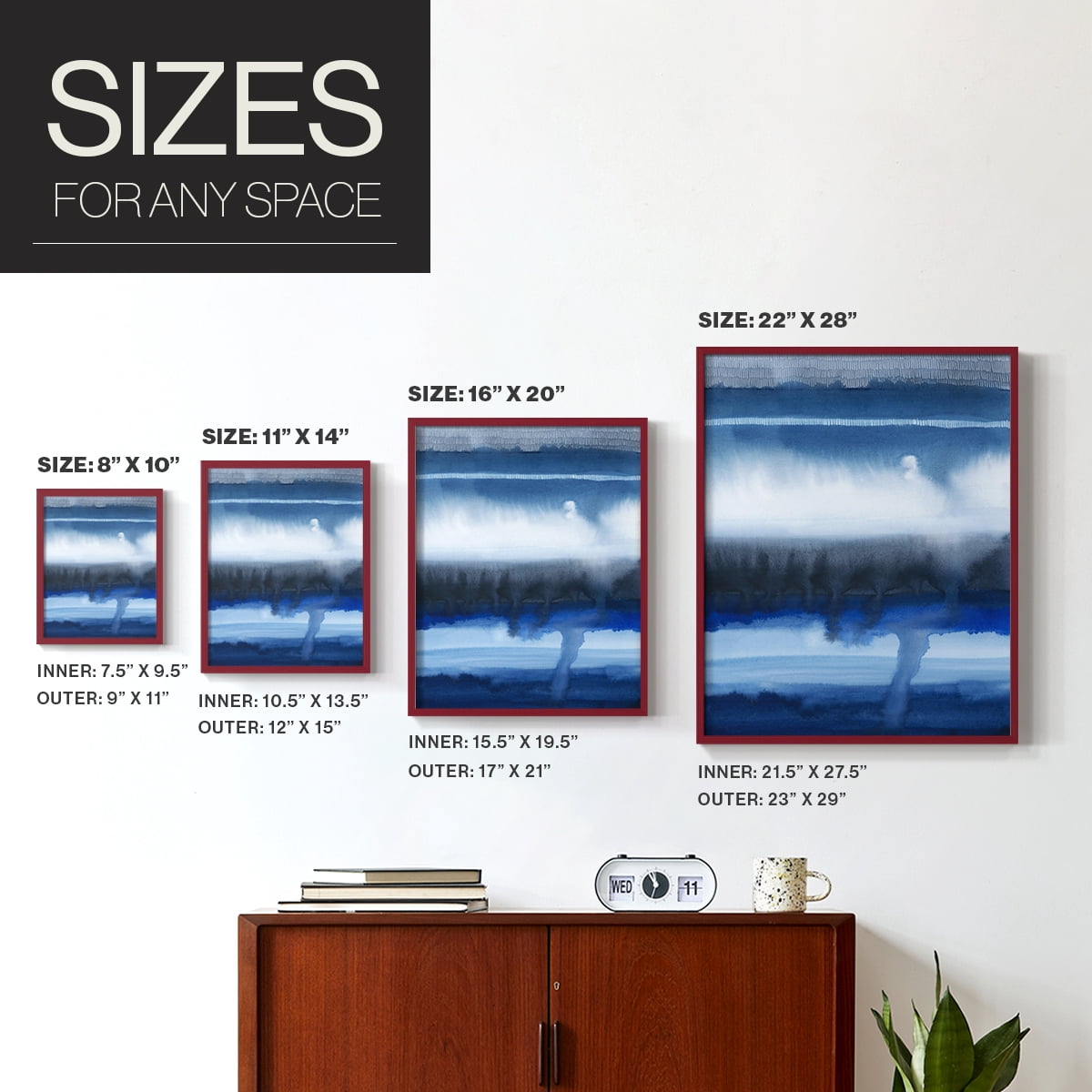 Deep Blue Shore I Framed Print in Red Solid Wood Framed Print No Nail Hanging