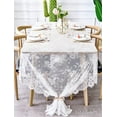 thumbnail image 3 of 60x120 Inch White Lace Tablecloth with Vintage Embroidery for Wedding, Bridal Shower, Tea Party, 3 of 4