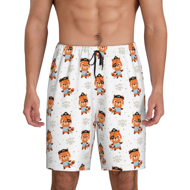 Balery Cute Little Pirate Red Panda Pantalones cortos de pijama de punto de algodón para hombre con cinturilla y bolsillos-4X-Large