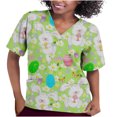 thumbnail image 2 of LSLJS Blouse Easter pour Femmes Femmes Jour Uniforme Vêtements de Travail Imprimé Col en V Manches Courtes Hauts avec Poche, Easter Hauts de Sarrau Femmes Grande Taille, 2 of 5