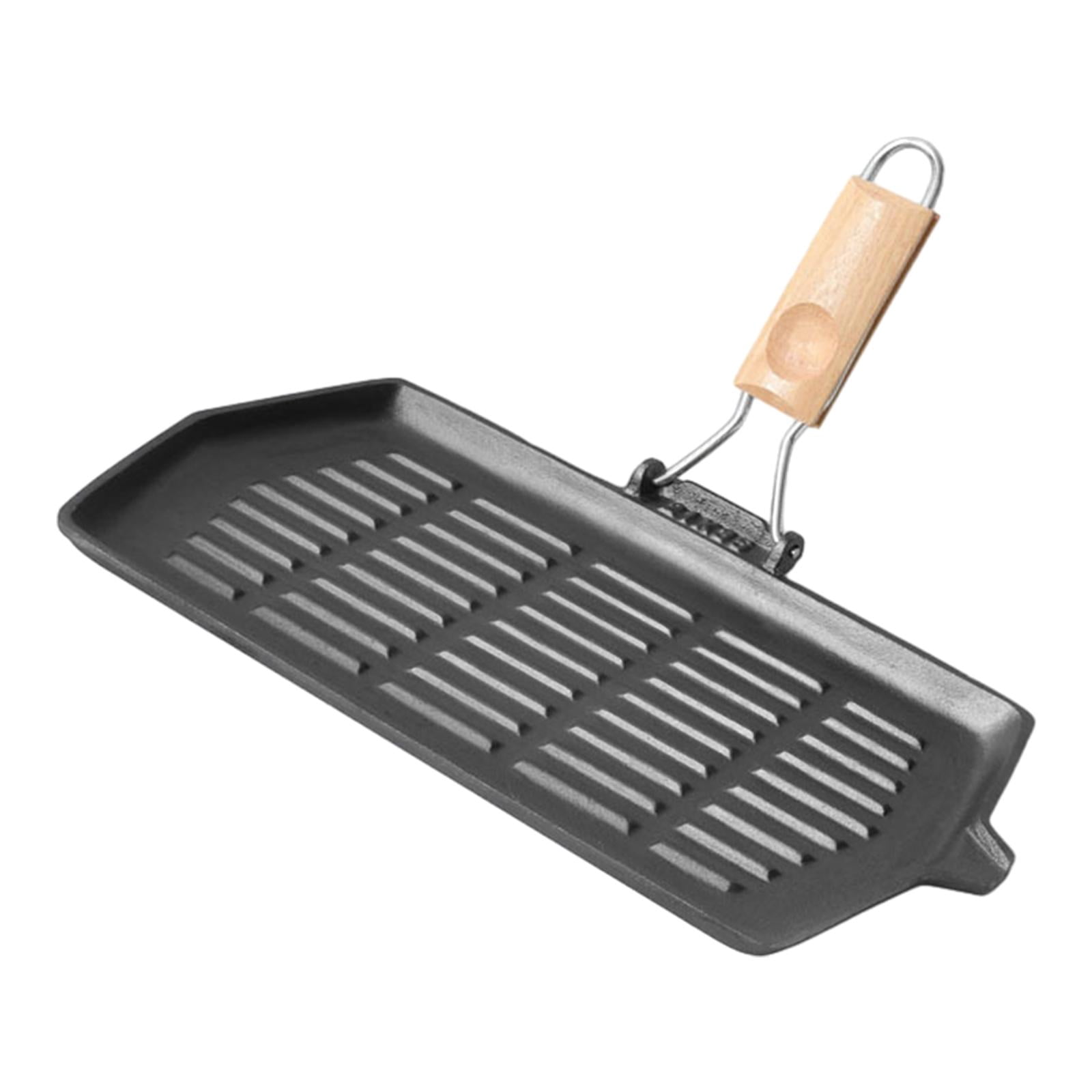 Fiocias Grill Pan for Electric Stovetop, Induction, Gas Cast Iron with Pour Spouts Steak Style A