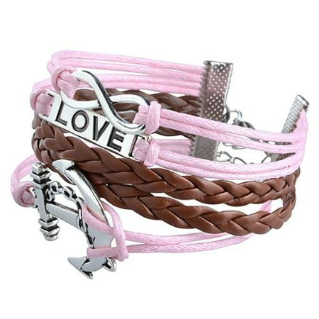 Zodaca Fashion Leather Cute Infinity Charm Bracelet Jewelry Silver lots Pink/Brown Anchor