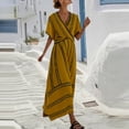 thumbnail image 7 of Women's Summer Maxi Dresses Plus Size V-Neck Short Sleeve Wrap Front Flared Striped Dress, 7 of 7
