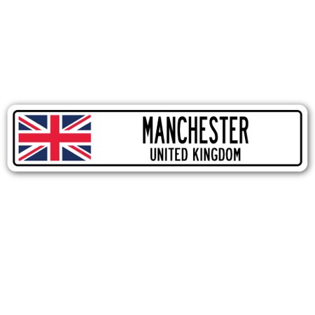 MANCHESTER, UNITED KINGDOM Street Sign British Britons Brits flag city 