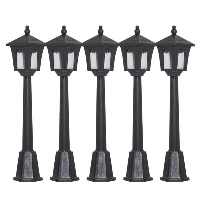 Hearth & Gear 5 Pack Mini Lampe de Rue Miniature Modèle de Train de Chemin de Fer Lampe de Poteau Lampe Noire Lampe de Canal Extérieure Poteau pour Décoration de Poupée Accessoire d'Éclairage de Jardin Féerique Miniature Coiffeur Flocon de Neige