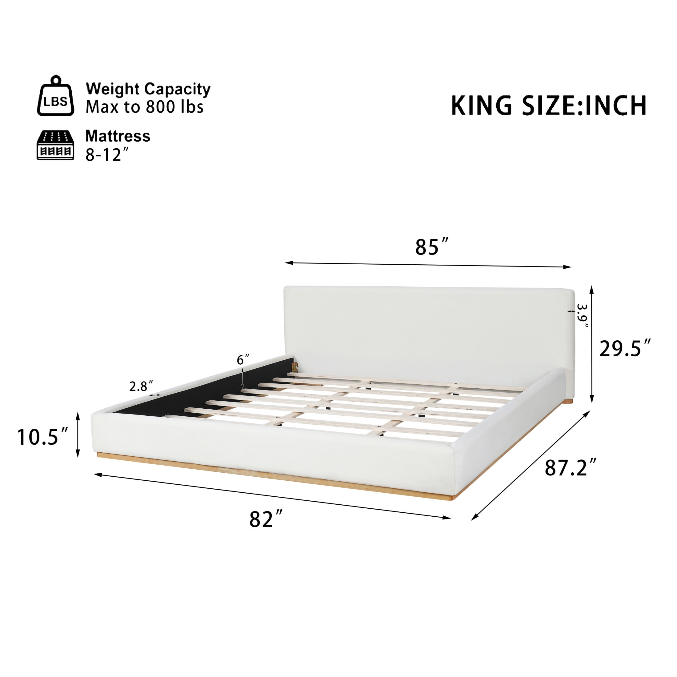 Christopher Knight Home Velvet Upholstered King Bed, Solid Wood Platform  Bed Frame, White
