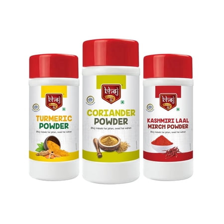 Organic Turmeric + Coriander/ Dhaniya + Kashmiri Lal Mirch Powder By Bhoj Masale 500gm, 17.6 Ounce | Pack Of 3