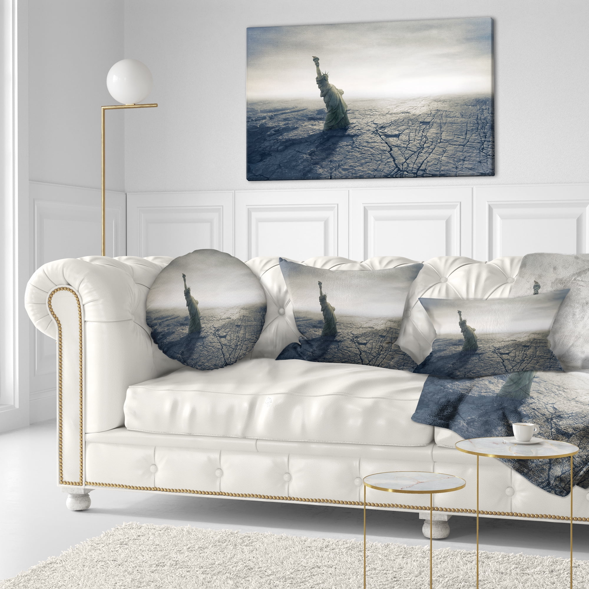 Designart Statue of Liberty in Dried Field - Landscape Photography Throw Pillow - 12x20