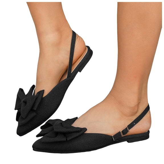 Women's Bowknot Pointed Toe Slingback Flats Shoes Comfortable Slip On Walking Flat Low Heel Dress Shoes Black Size 7