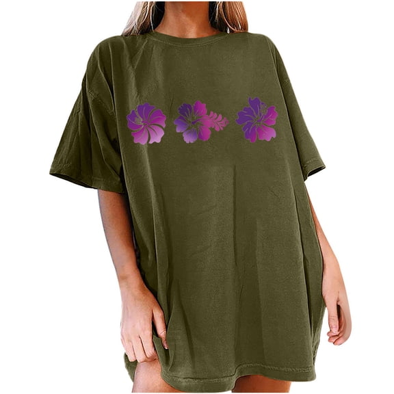 ChaoHeng Summer Blouses for Women under $10.00 Summer Tops for Women Plus Size Women's Fashion Crewneck Printed Short Sleeve T-shirt Casual Loose Shirt Tops