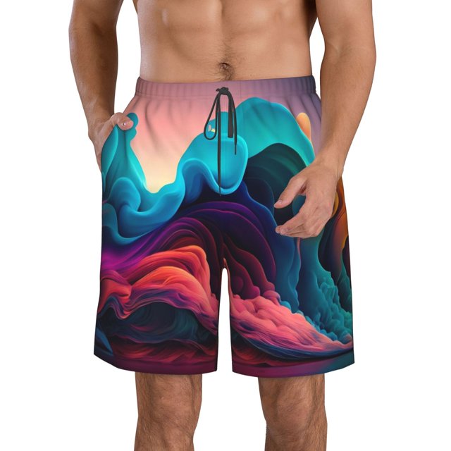 Balery Colorful Surreal Landscape Traje de Baño Estilo Hawaiano para Hombre, Shorts de Secado Rápido con Bolsillos-Large