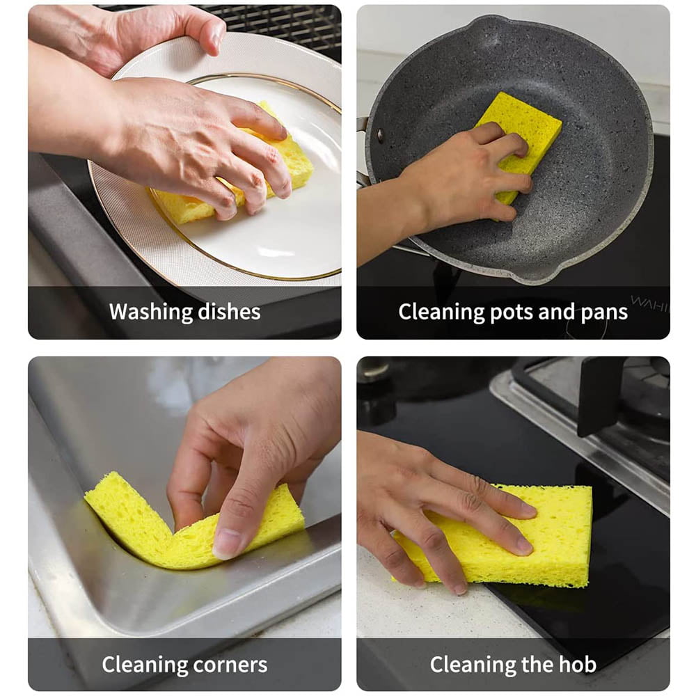 5-Count Kitchen Sponges- Compressed Cellulose Cleaning Sponges Non-Scratch  Natural Sponge for Washing Dishes,Cleaning Kitchen,Cookware,and Bathroom 