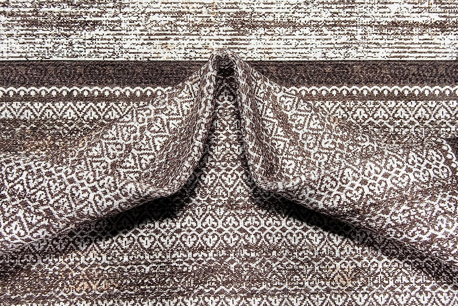 Gloria - Washable Area Rug Low Profile Bordered Washable Runners Anti Slip Backing Rugs for Living Room Light Weight Foldable Carpet