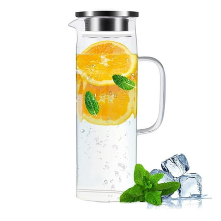 

Glass Pitcher 1.5Liter/51Oz Glass Jug with Sealed Lid Beverage Pitcher for Hot/Cold Water Iced Tea and Juice Drink