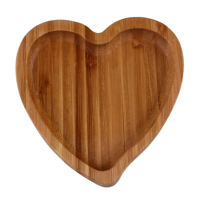 Bandeja de madera de bambú para guardar baratijas, bandeja con forma de corazón, bandeja para joyas, bandeja para aperitivos