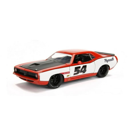1973 Plymouth Barracuda, Orange /White - Jada Toys 99086/4 - 1/24 Scale Diecast Model Car
