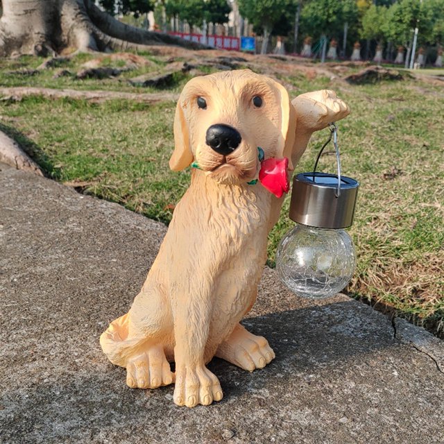 Artesanía lámpara solar perro escultura decoración LED forma animal resina paisaje luz Blanco cálido Sharpla Luz de estatuilla al aire libre