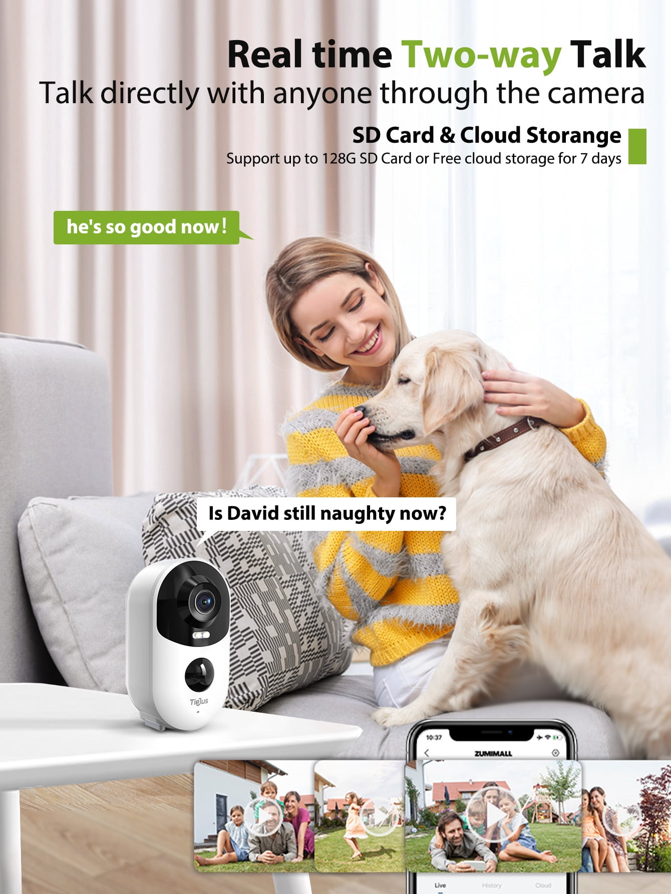 TIEJUS 2K Wireless Outdoor Security Camera ,Waterproof,,2.4GHz WiFi,Rechargeable Battery Powered Home Surveillance Camera with Color Night Vision