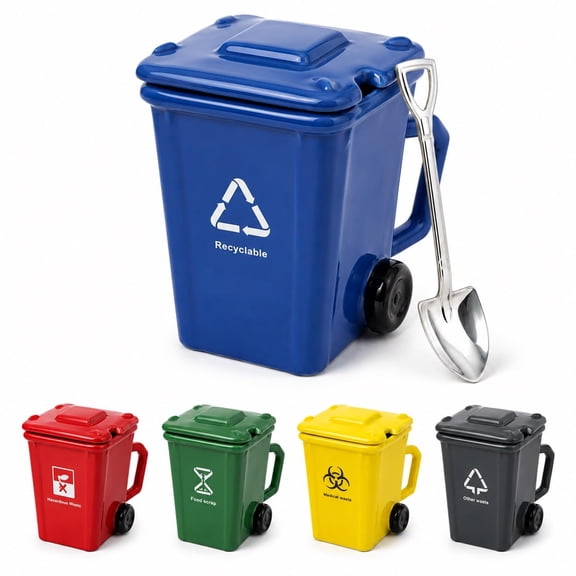 Funny Ceramic Trash Can Mug with Lid and Shovel Spoon, 13.5 oz Creative Recycling Bin Coffee Cup, Novelty 3D Drinking Mugs for Office, Coworkers Gag Gift, Home Desk Daily Use(Blue)