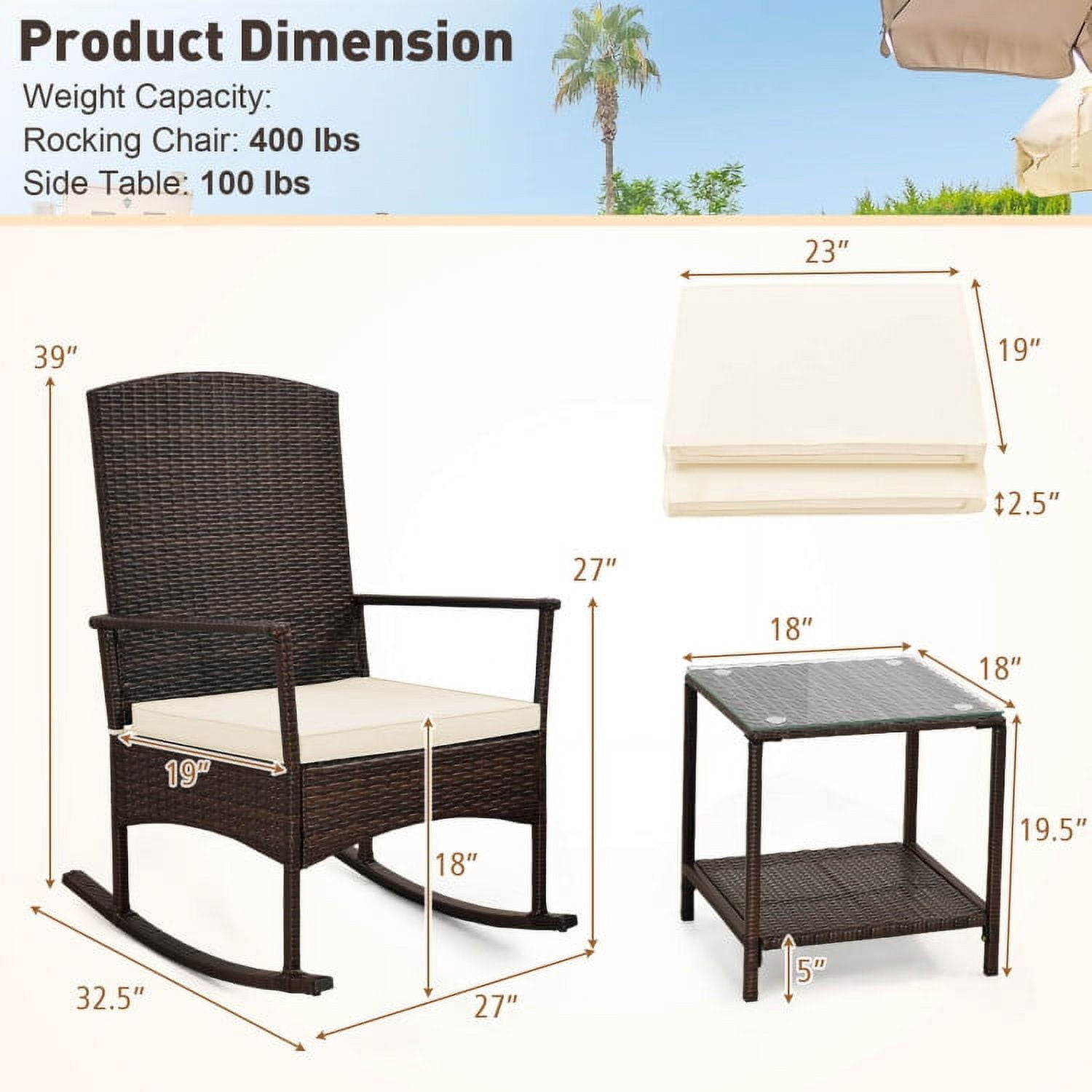Aimee Lii 3 Piece Patio Rocking Set, Wicker Rocking Chairs with 2-Tier Coffee Table, Outdoor Patio Set, Off White Aimee Lii 3 Piece Patio Rocking Set, Wicker Rocking Chairs with 2-Tier Coffee Table, Outdoor Patio Set, Off White
