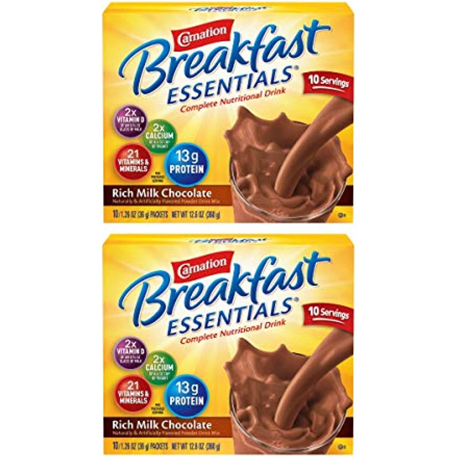 Carnation Breakfast Essentials Powder Drink Mix, Rich Milk Chocolate, 10 Count Box Of 1.26 Oz