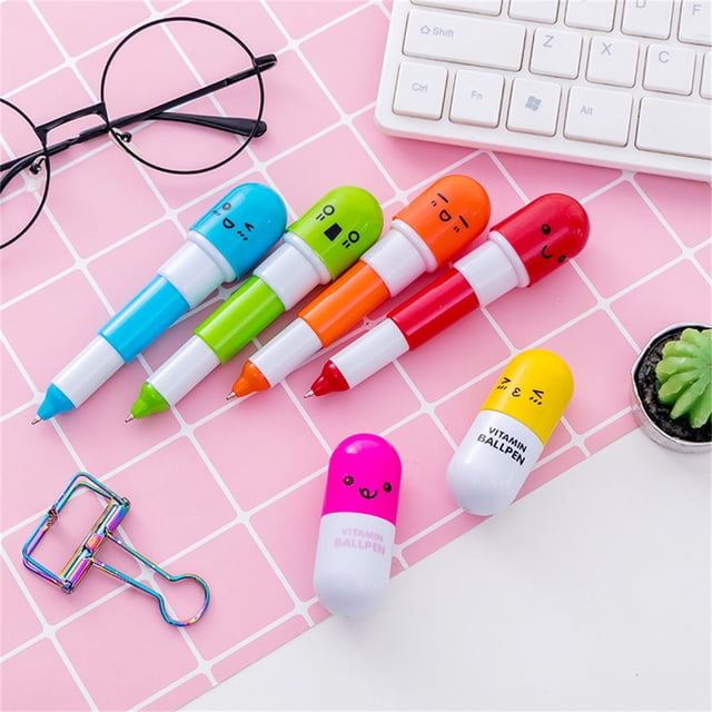 Pills Shaped Pens, ABS Material Cute Retractable Ballpoint Pen Colored Retractable Design Small Portable For Party Gift For Classroom Reward