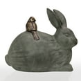 thumbnail image 2 of Rabbit and Little Friend Antique Verdigris Green Metal Garden Sculpture, 2 of 2