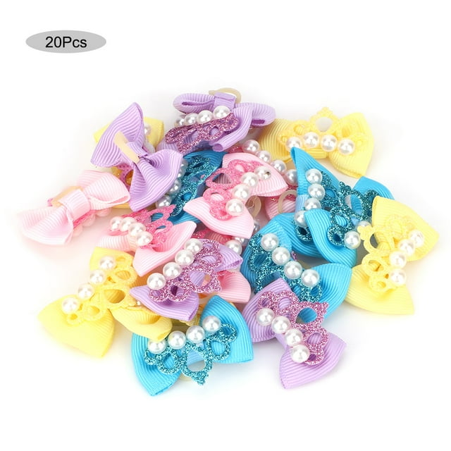 20 piezas perro mascota cachorro corona lazos para el pelo bandas de goma accesorios de aseo