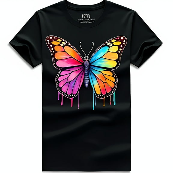 Vibrant Butterfly Graphic Black T-Shirt for Bold Style Eye Catching Design