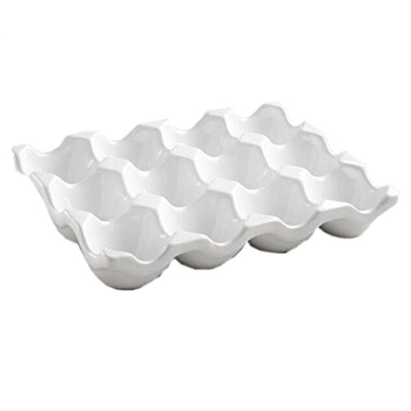 White Ceramic Egg Dish Holds 12 Eggs 