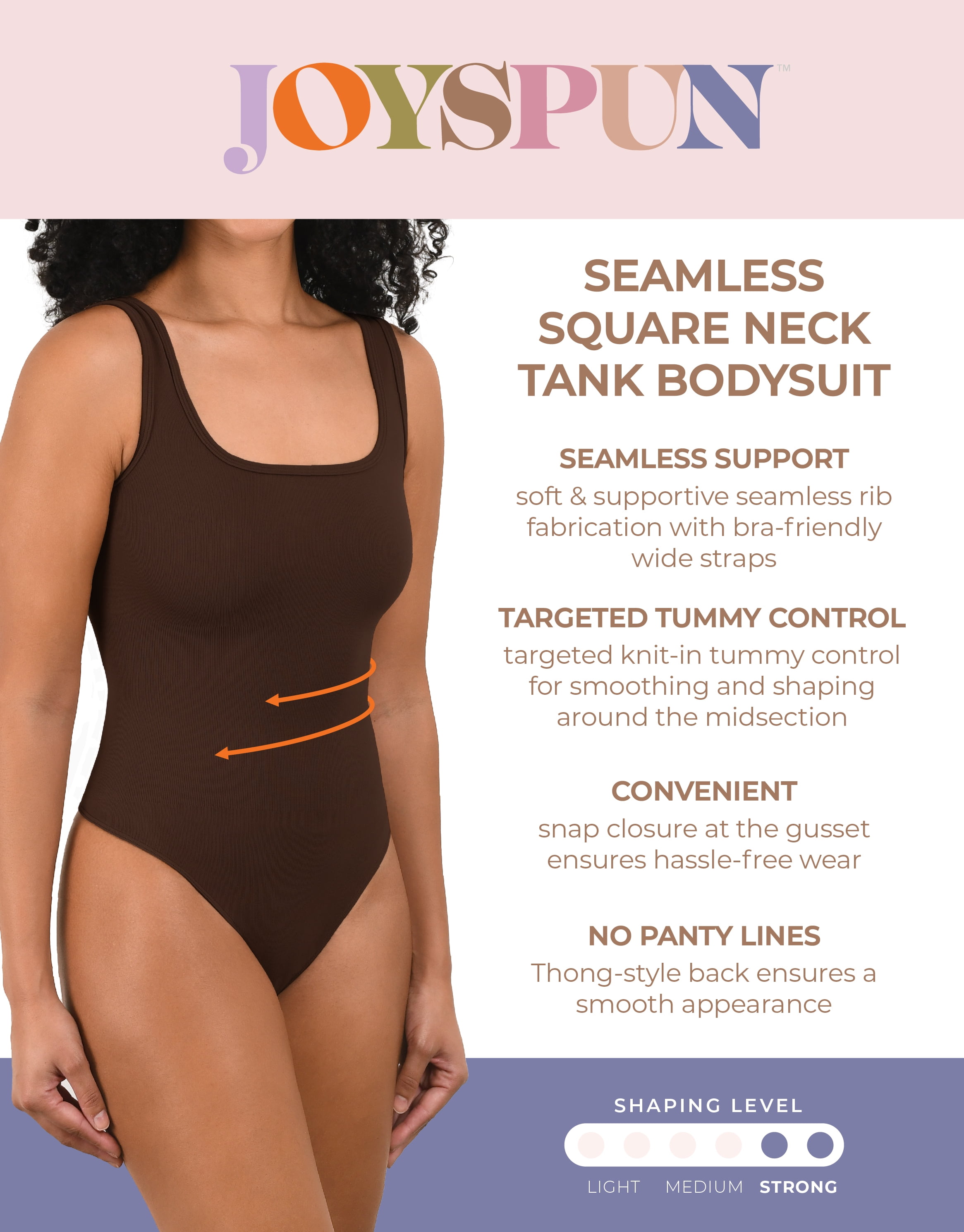 Joyspun Women's Seamless Slimming Square Neck Tank Bodysuit, 2-Pack, Sizes S-XXXL