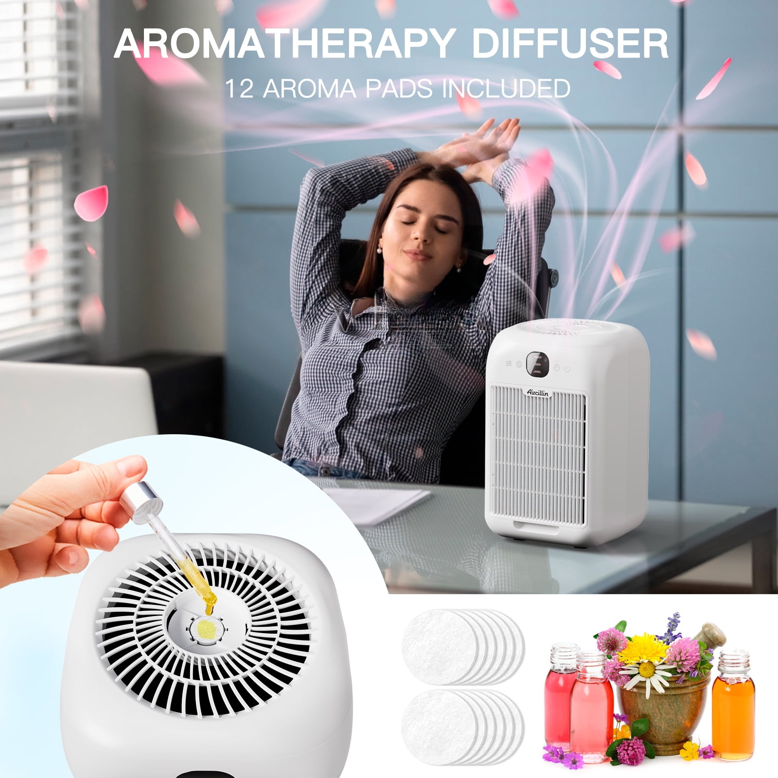 Aircillin AP1501 Quiet Air Purifier 908 Sq ft, HEPA Filter, White
