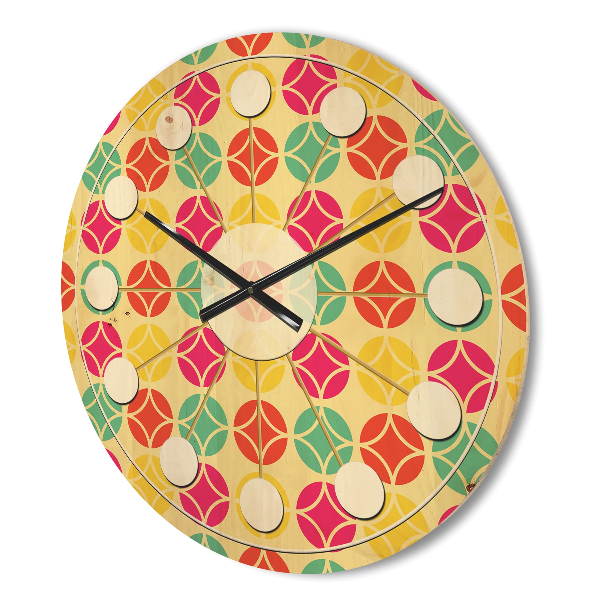 Designart 'Circular Retro Pattern VII' Mid-Century Modern Wood Wall Clock