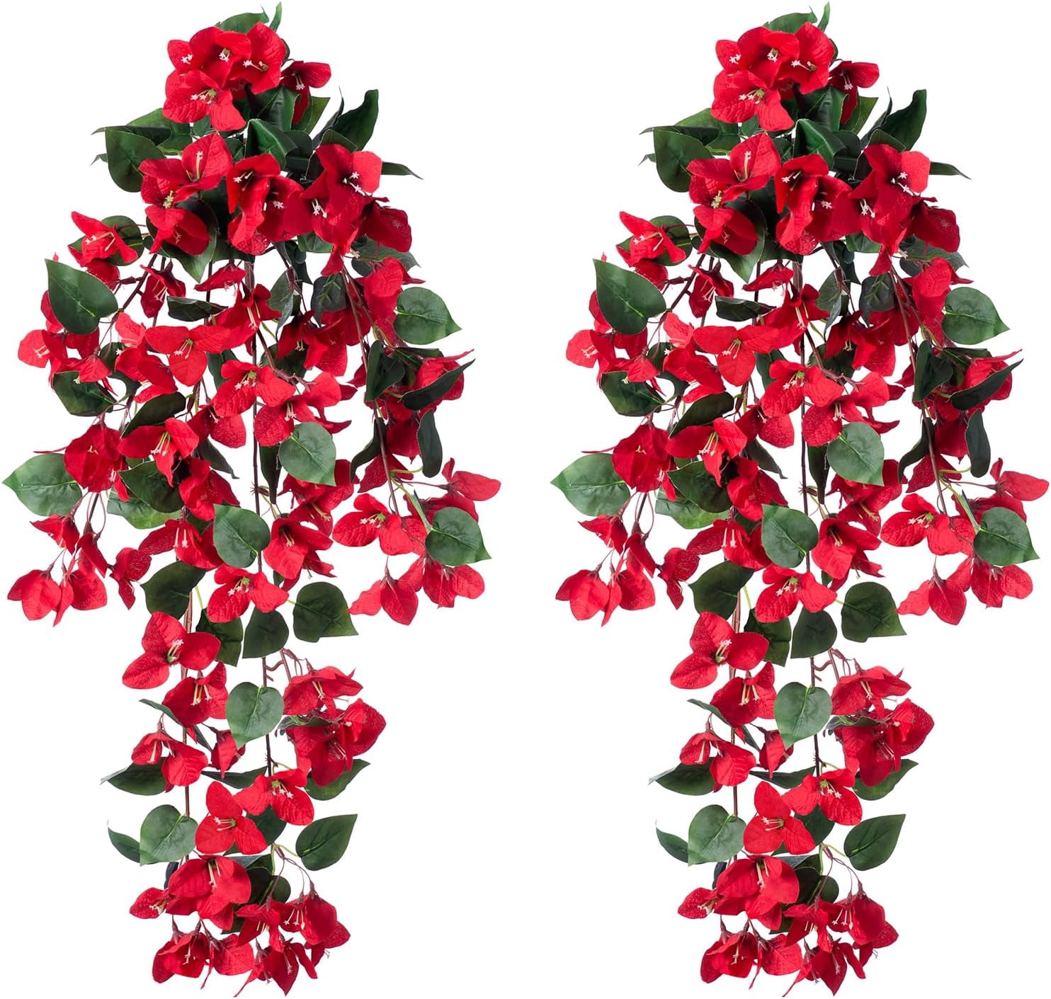 Artificial Fake Hanging Plants Flowers for Outdoor, 2pcs Faux Silk Pink Bougainvillea Long Vines Stems Realistic UV Resistant for Home Porch Patio Balcony Garden Yard Outside Party Wedding Decor