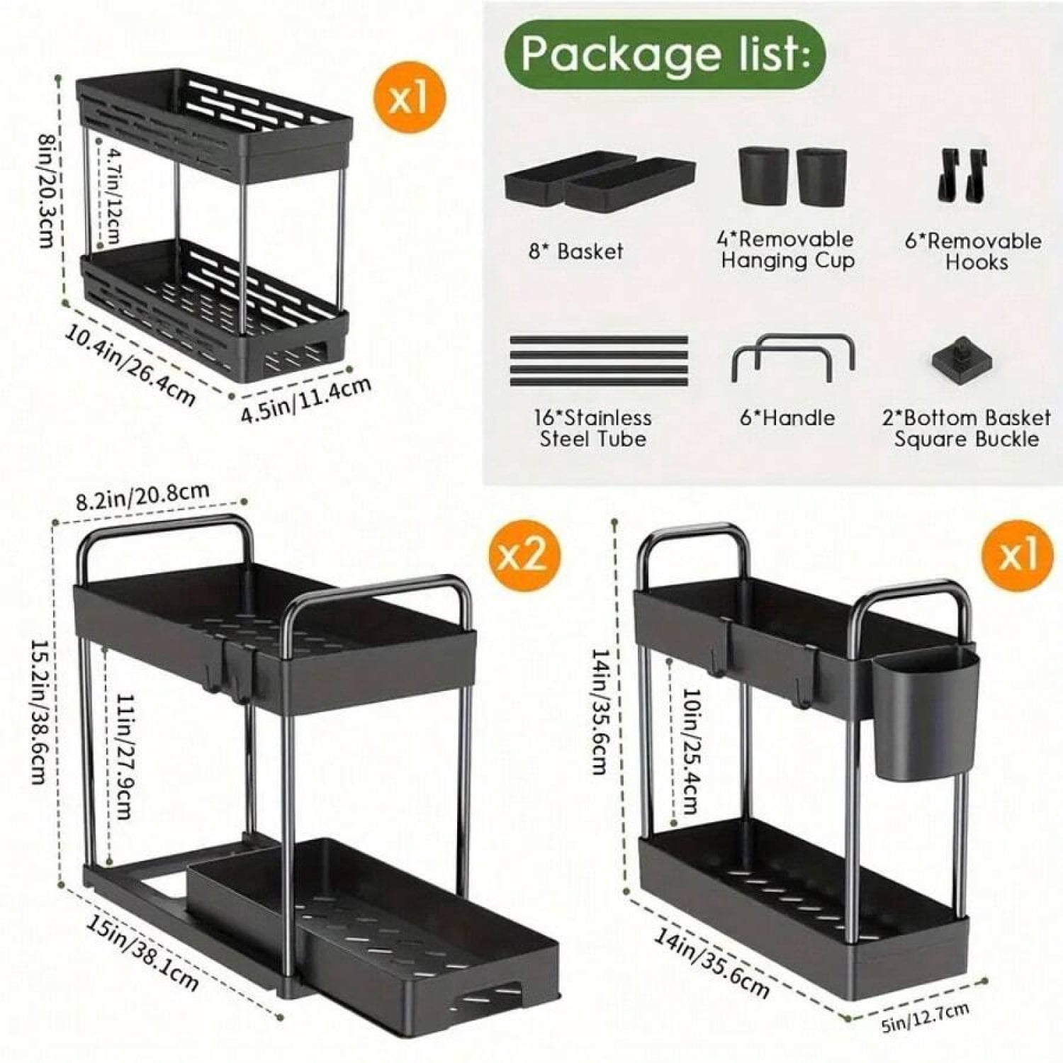 NTGFU 4 Pack Under Sink Organizer and Storage - Stackable 3 Size 2 Tier Bathroom Under The Sink Organizers Multi-Usage Kitchen Cabinet Organizers and Storage Sink Bath Shelf Baskets