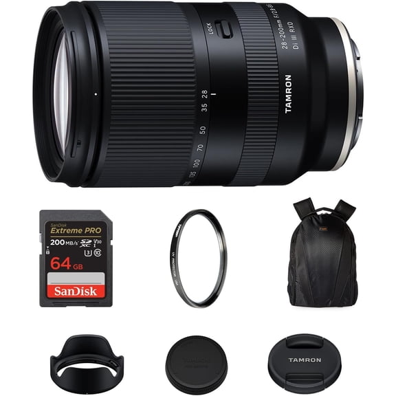 Tamron 28-200mm f/2.8-5.6 Di III RXD Lens-SonyE 64GB SDXC 67mm Tiffen Filter Kit