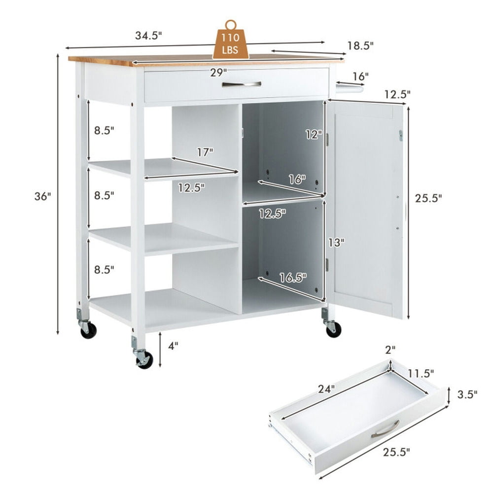 Finihen Rolling Cart, Kitchen Island Cart, Mobile Kitchen Island Cart with Rubber Wood Top, for Kitchen, Dining Room, White Finihen Rolling Cart, Kitchen Island Cart, Mobile Kitchen Island Cart with Rubber Wood Top, for Kitchen, Dining Room, White