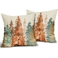 thumbnail image 2 of Fall Pillow Covers 18x18 Set of 2 Rustic Style Watercolor Tree Brown Blue Orange Autumn Color Nature Themed Forest Print Decorative Throw Pillows Outdoor Linen Cushion Case Decor for Sofa Couch Bed, 2 of 6