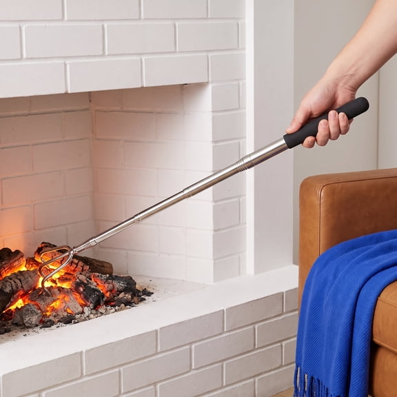 CRILSTYLEO Extendable Stainless Steel Fireplace Stick with Anti Slip Handle for Outdoor Bonfire and Camping